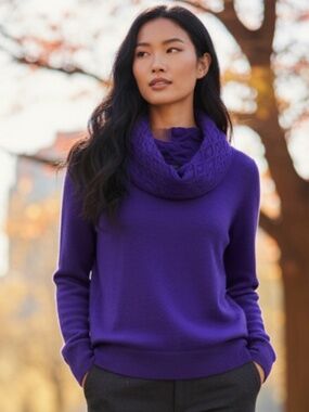 Privé Cashmere Sweater Pullover Sz Small Purple Cowl Neck Quiet Luxury SOFT
